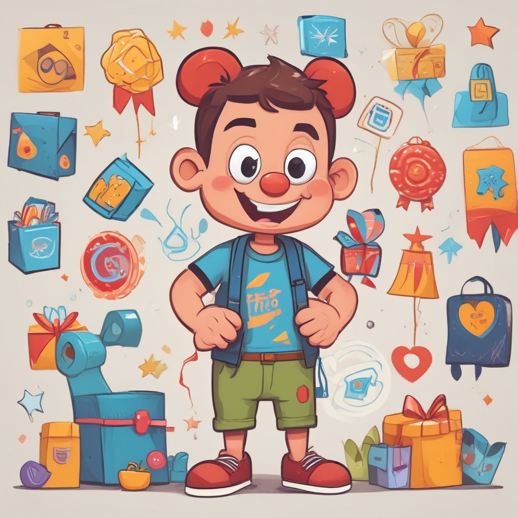 Cartoon character with prizes